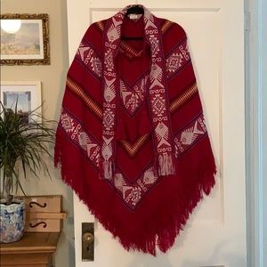 Handmade TRUE Ecuadorian Red & Pattern Poncho